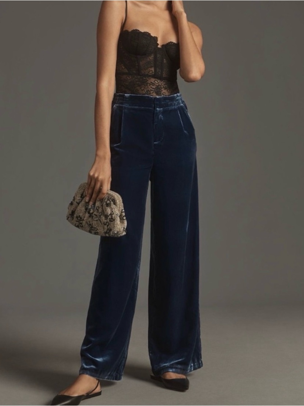 Anthropologie Wide-Leg Velvet Pants Navy Size XL